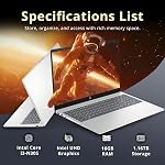 Ordinateur portable HP 15,6 po FHD Anti-Éblouissement, Intel i3-N305, 16 Go RAM, 1,16 To de stockage (1 To SSD + 160 Go Station d'accueil), Graphiques Intel UHD, Lecteur d'empreintes digitales, Pavé numérique, Caméra HD, Wi-Fi 6, Win 11, Argent