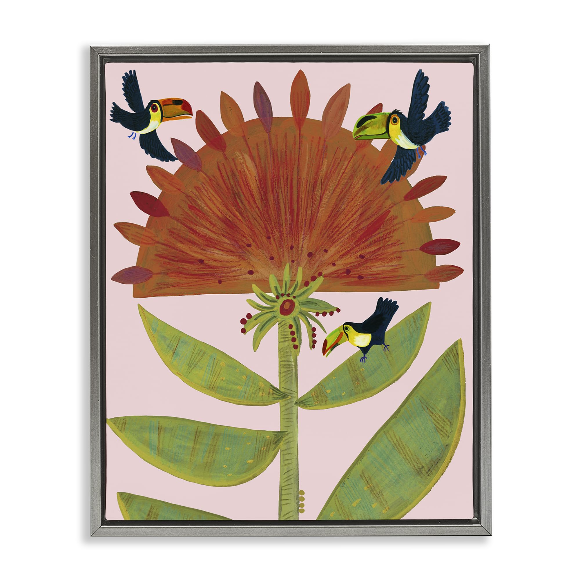 Stupell Industries Luster Gray (Matte) 'Tropical Plant & Toucans'| Floating Frame Canvas Art