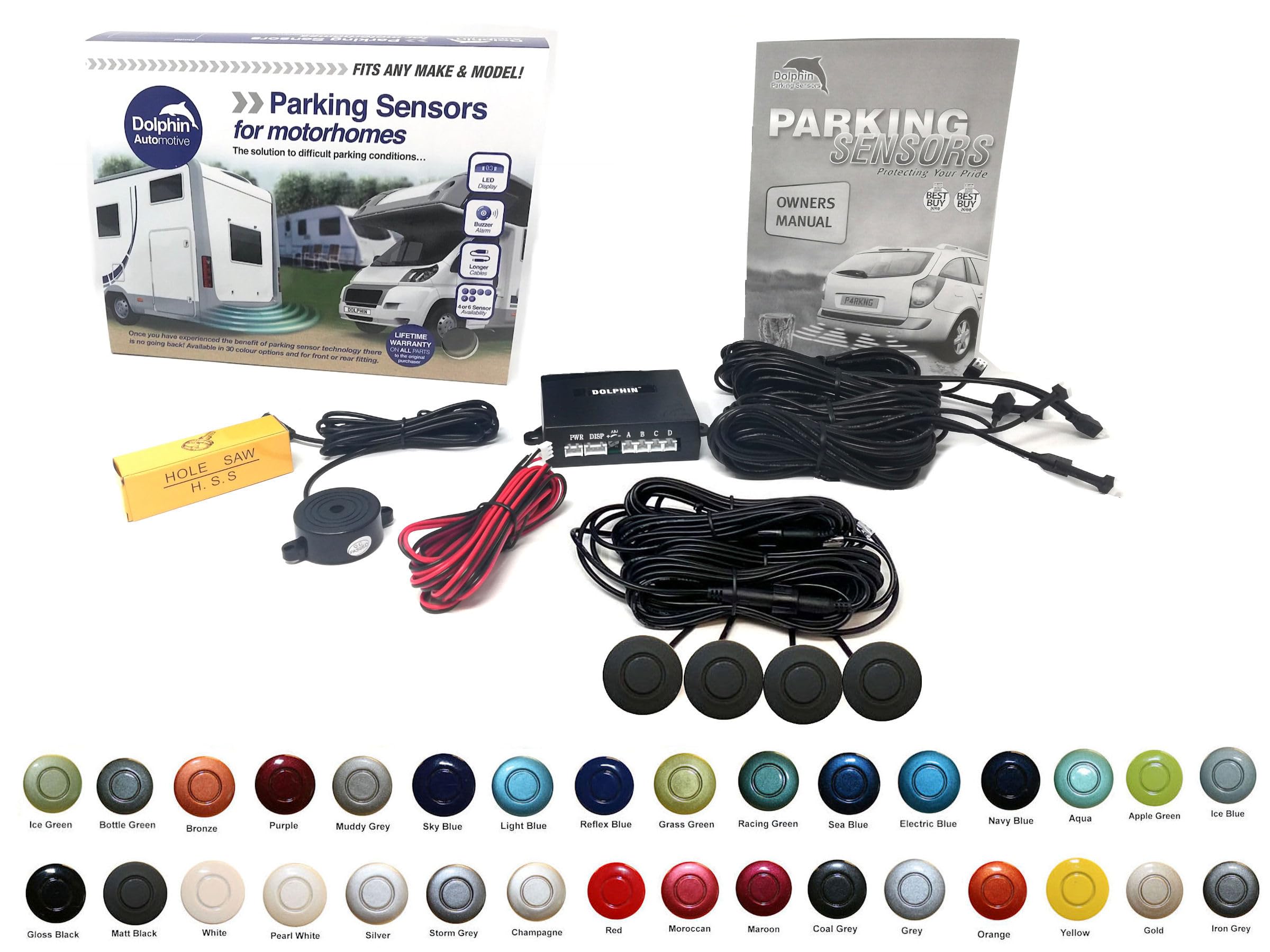 MPS400 Motorhome Camper Van RV Reverse Parking Sensors WIth Audio Buzzer Black, Silver,White, Grey (Matt Black)