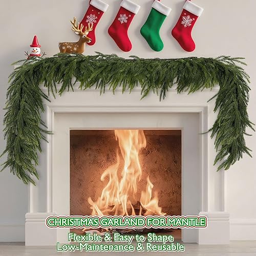 Miniatura 3 de Guirnalda de pino Norfolk artificial de 6 pies, guirnalda de pino de invierno de tacto real, guirnalda verde realista para mesa, manto, pared,