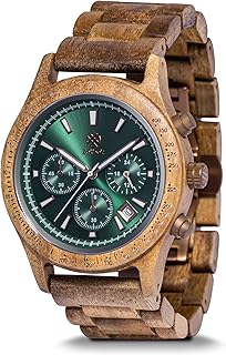 Holzuhr Herren, für Herren, Armbanduhr, Chronograph, Neue Bergen, Analog, 42mm, 100% Naturholz mit Japanischem Quarzwerk.