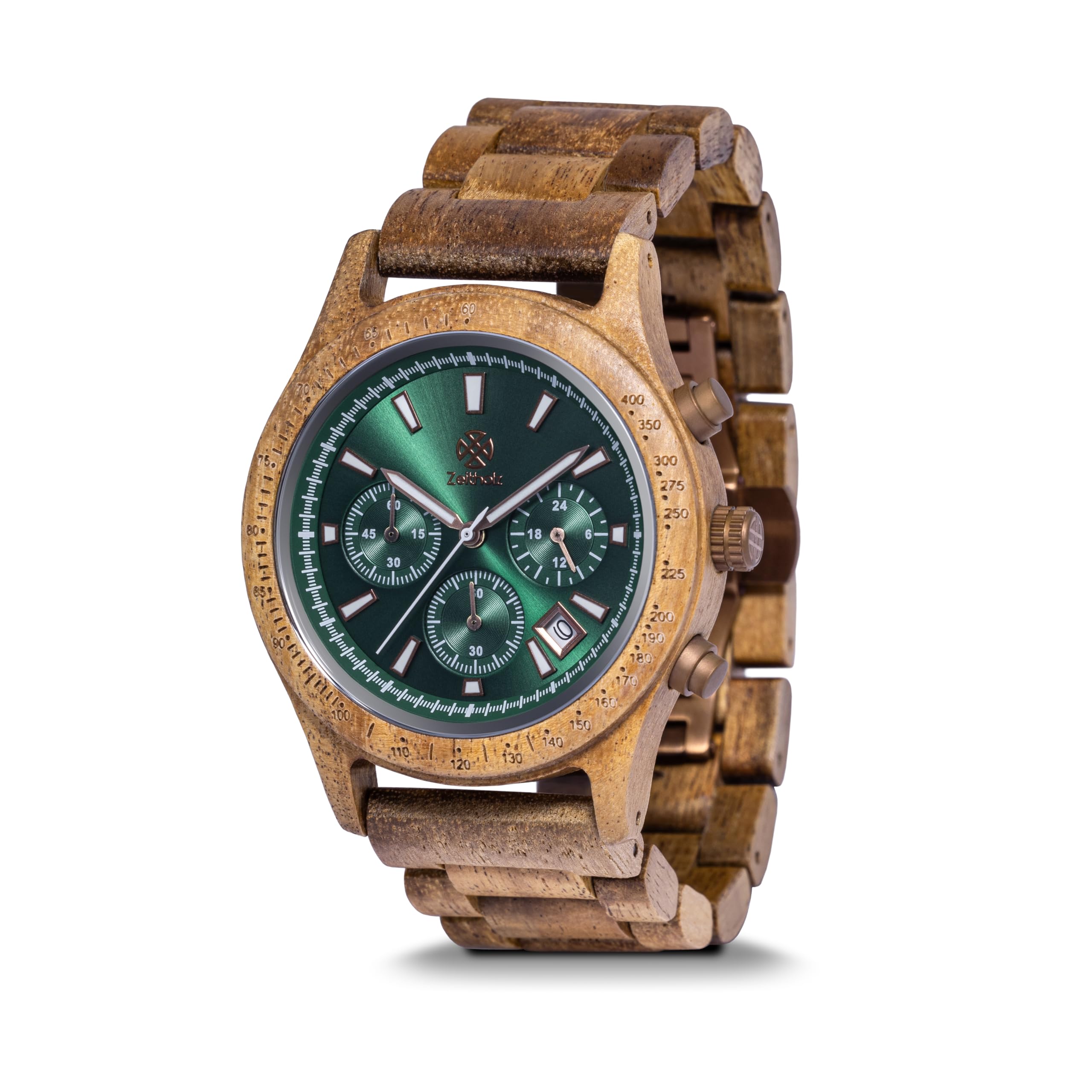 Orologi in Legno per Uomo, Orologio di Legno, Regali, Orologio Cronografo, Analogico, Calendario. Nuovo Bergen 42mm, Legno Naturale al 100% con Movimento al Quarzo Giapponese