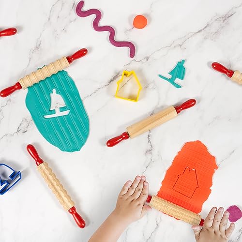 Miniatura 6 de READY 2 LEARN Mini rodillos de madera texturizada, juego de 6 a 7.25 pulgadas, asas giratorias, rodillos para masa de niños, manualidades, juego