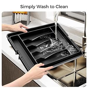 ukeetap Extra Large Expandable Silverware Organizer, BPA-Free Food-Safe Cutlery Flatware Organizer, Kitchen Utensil Drawer Organizer, Adjustable Silverware Holder for Spoons Forks Knives, Black