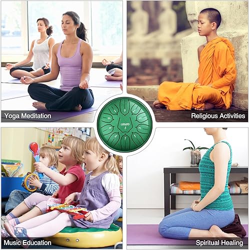 Miniatura 5 de LEKATO - Tambor de lengua de acero de 6 pulgadas, 11 notas, tambor de aleación de acero D, percusión de tambor zen para meditación, yoga, educación