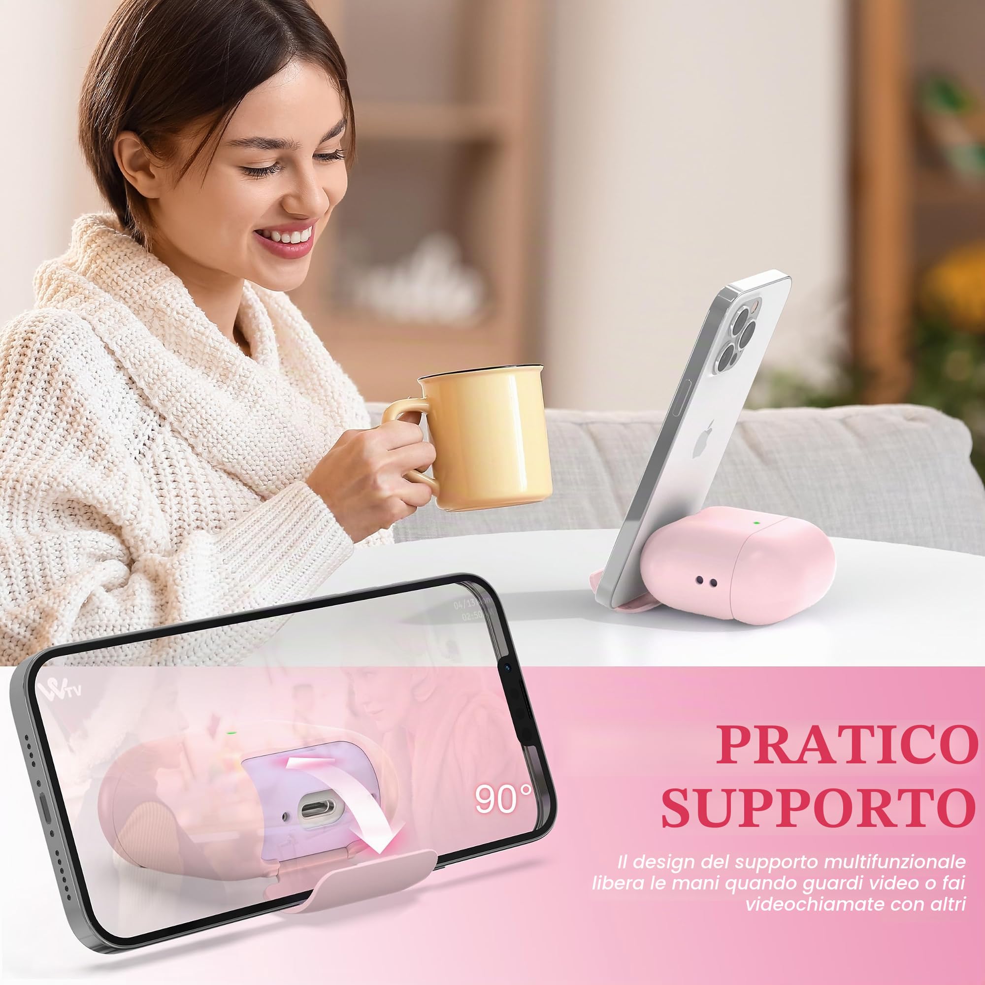 Custodia Per AirPods 4 Con Penna Pulente E Supporto Regolabile – Rosa, Antiurto E Leggera!