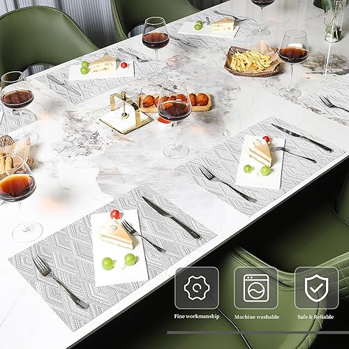 Miniatura 3 de Juego de 6 manteles individuales de vinilo de plástico, lavables, resistentes al calor, antideslizantes, elegantes, para interiores y exteriores,