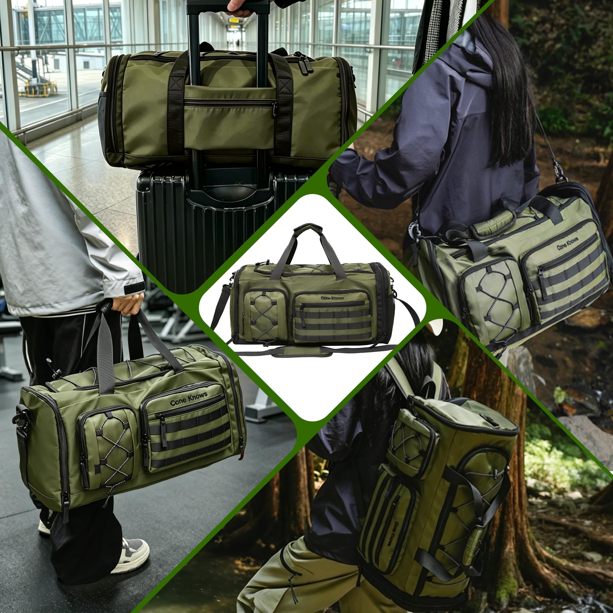 36-55 l torba sportowa, męska, damska, 3 w 1, torba podróżna z kieszenią na buty, wodoszczelna, na siłownię, torba treningowa, do aktywności na świeżym powietrzu, fitnessu, podróży, zielona