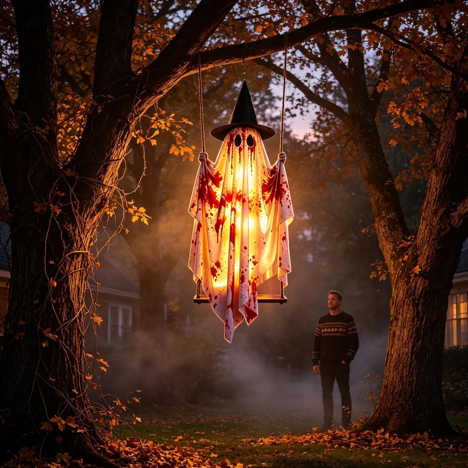 Decorazione Fantasma Halloween Da Esterno Ornamento Luminoso Con | Altalena Fantasma Sospendibile Da Patio per Giardino Portico Cortile Patio Ramo d'Albero Grondaia Festa Casa Appartam