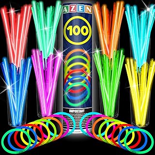 100 Pcs Glow Sticks Bulk, 8 Inch Glow in the Dark Party Supplies Pack, Neon Party Favors Decorations Glow Necklaces and Glow Bracelets for Kids