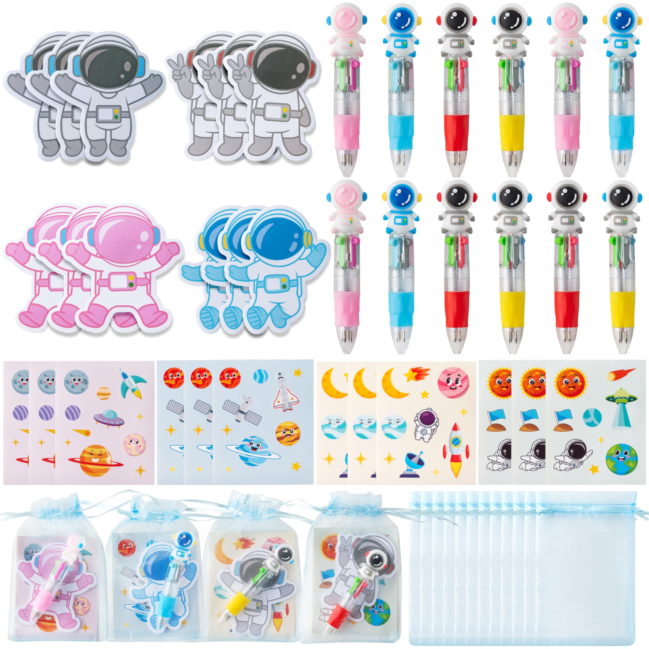 YINGENIVA Space Stationery Party Gift - 12 Pack Outer Space Stationery Gifts Set Include 4-in-1 Ballpoint Pen Sticky Note Sticker and Astronaut Party Favors Goodie Bag Fillers for School Rewards
