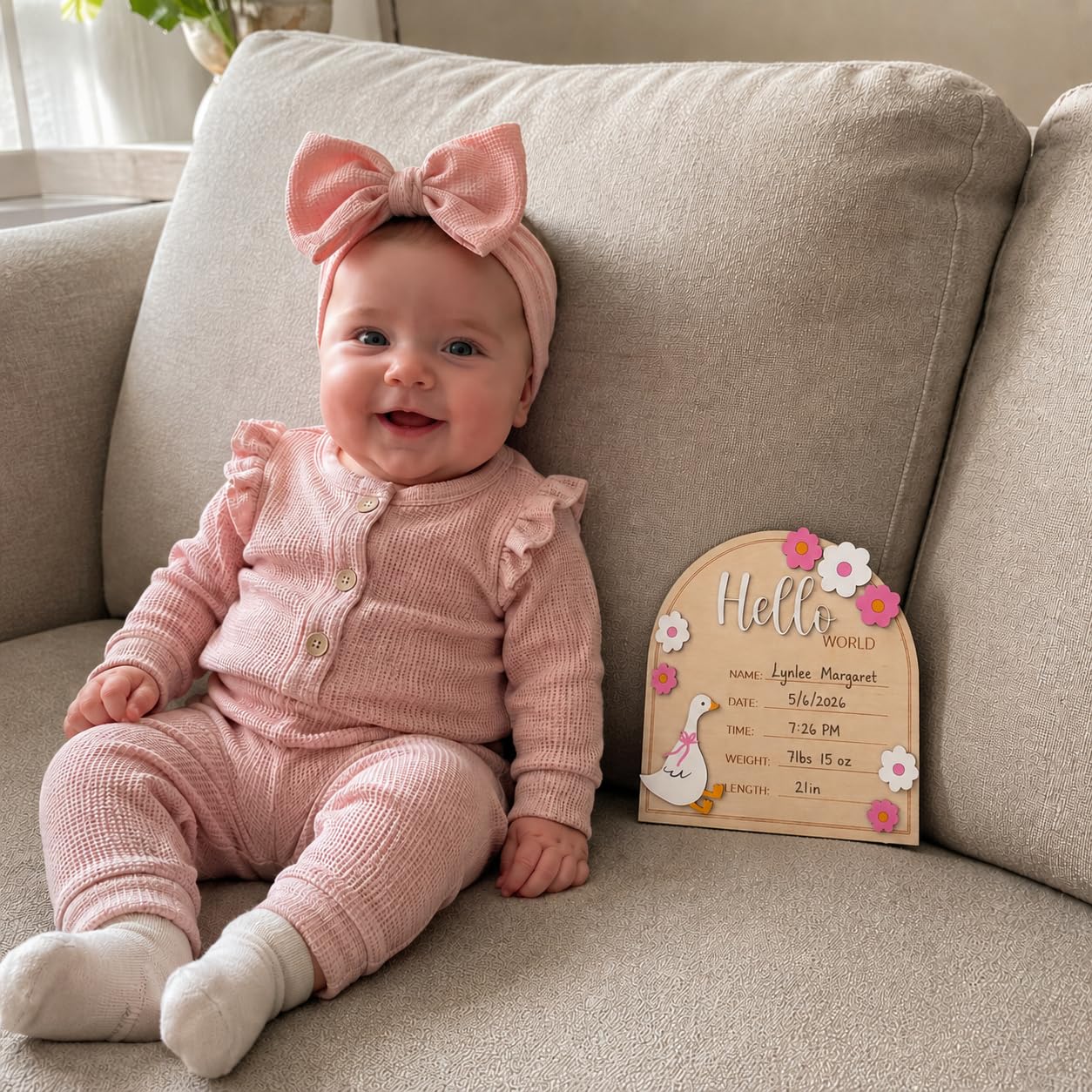 Baby-Ankündigungsschild, Hello World Neugeborenen-Plakette, hölzerne Geburt, Requisite, Krankenhausfotografie, Dekoration, Kinderzimmer-Dekor (Rosa D34)