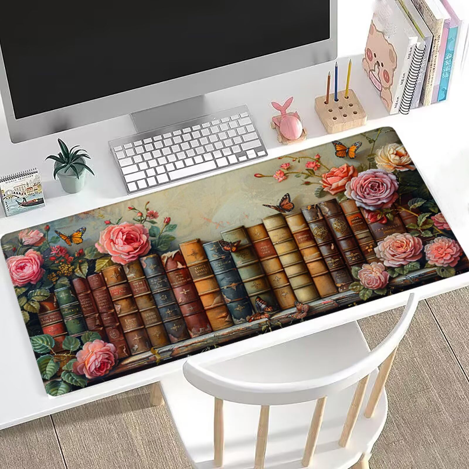 Podkładka pod mysz XXL 150 x 80 cm do gier, różowa podkładka pod biurko, podkładka pod mysz ze stabilną antypoślizgową podstawą, podkładka pod mysz książki, akcesoria do biura do pracy w domu