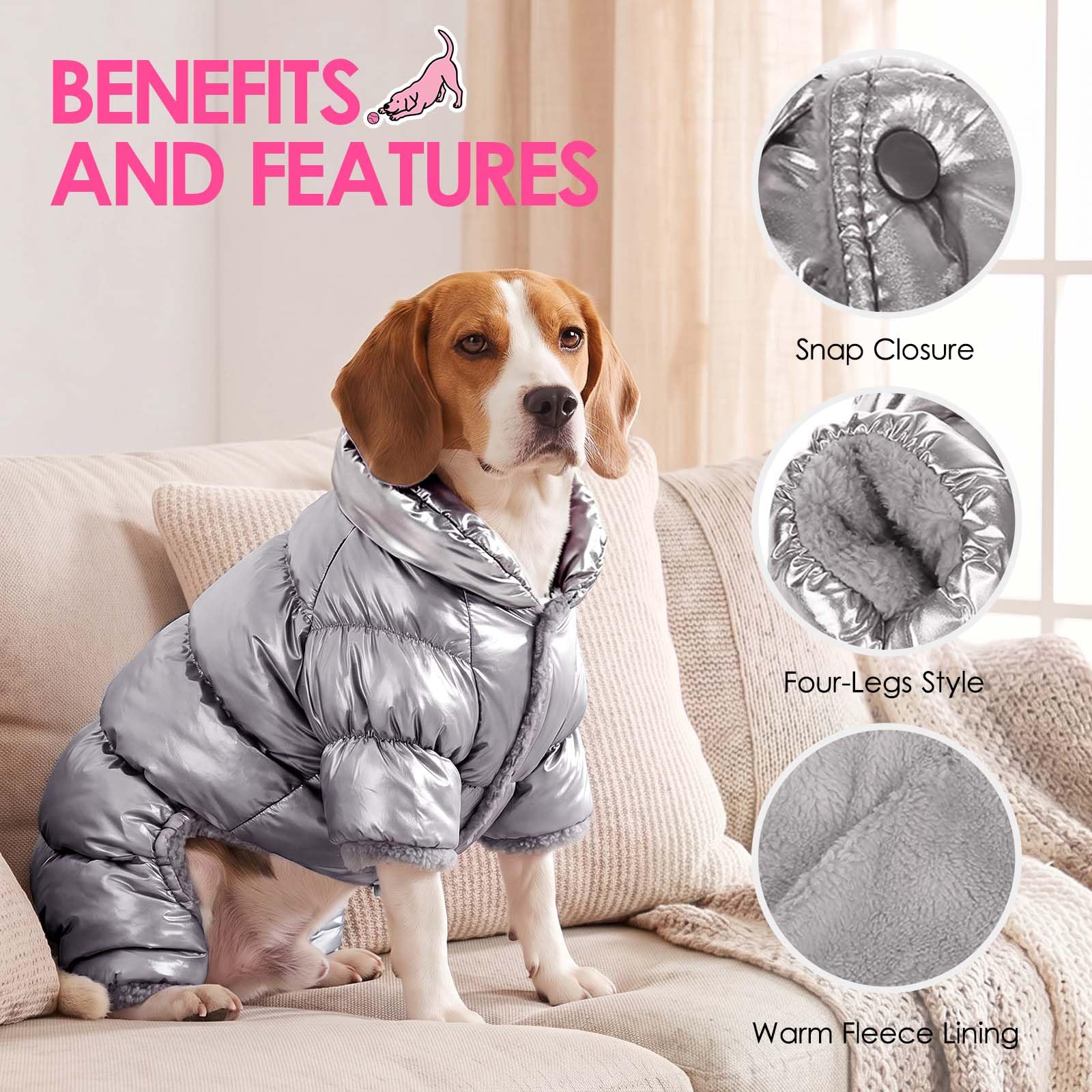 AOFITEE Abrigo de invierno para perro, cálido, impermeable, para cachorro, ligero, acolchado al aire libre, traje de nieve resistente al viento, ropa para perros pequeños, color plateado, XL