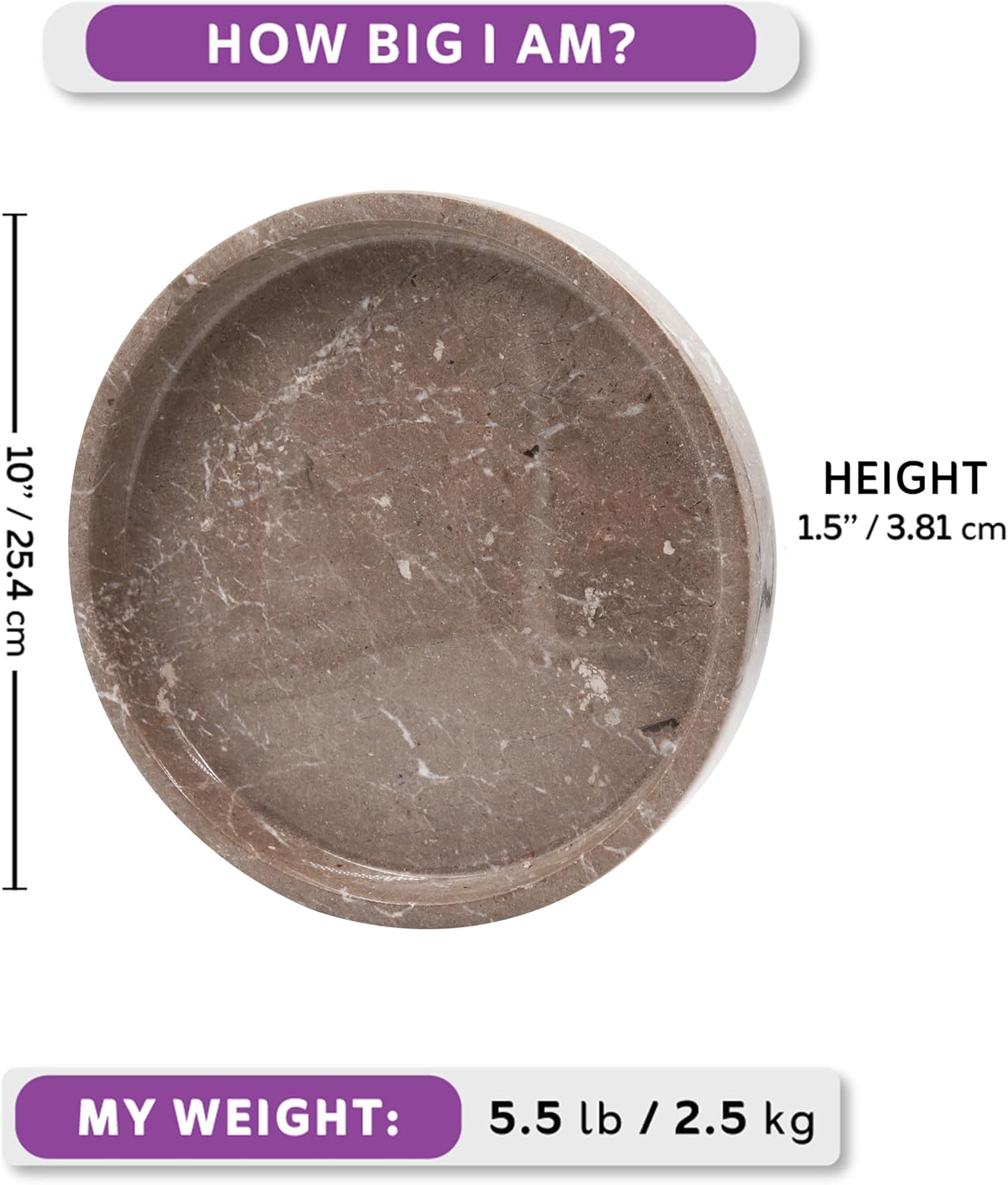 Marble Round Tray, 10" Inch Coffee Brown Elegant Trays for Kitchen, Coffee Table, Bathroom, Decorative Serving Tray, Modern Round Trays for Vanity