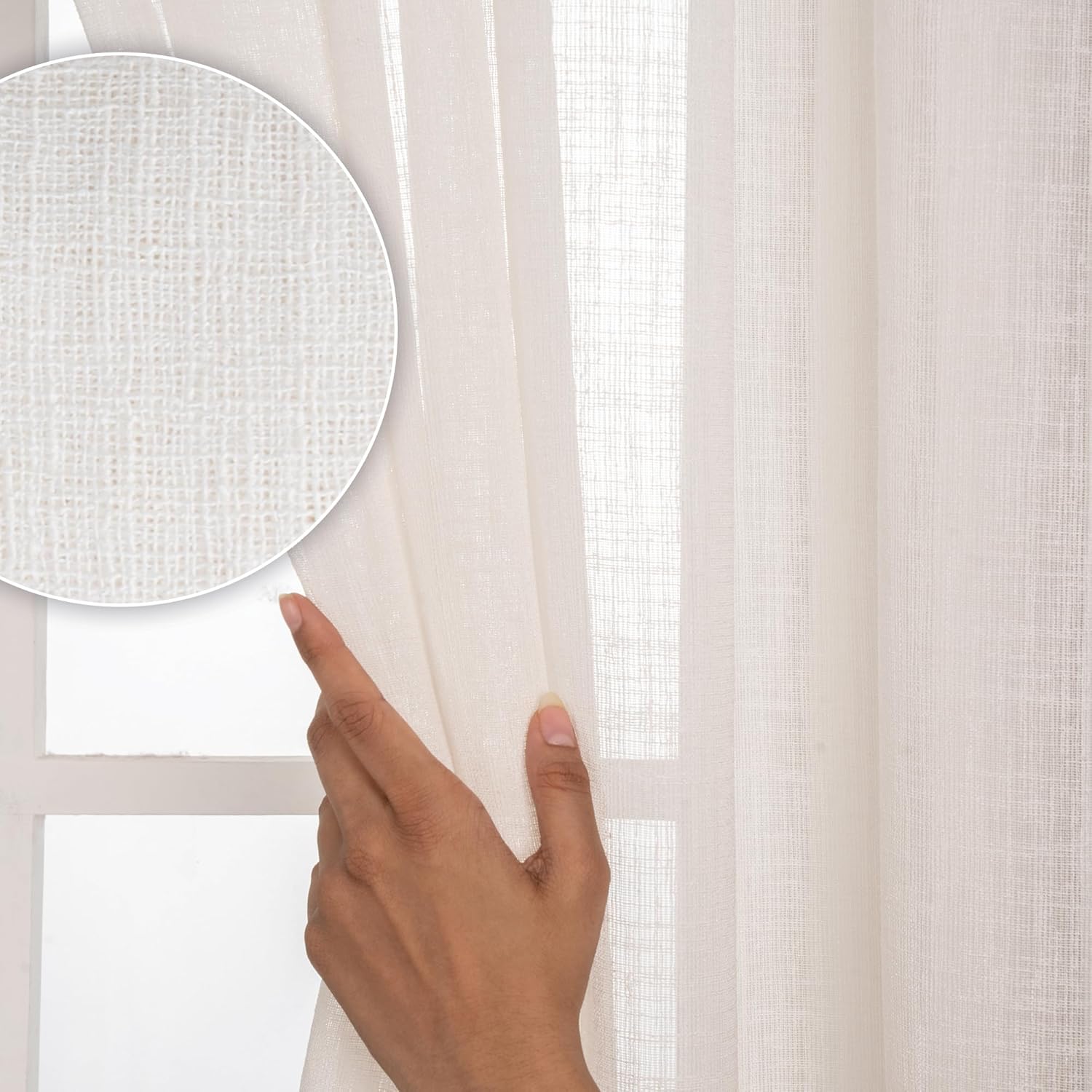 D'Moksha Homes Ivory Faux Linen Curtains 96 Inches Long - 52 x 96 Inch 2 Panels Light Filtering Rod Pocket Sheer Curtains - Recycled Fabric Faux Jute - Window Treatment for Living Room, Bedroom