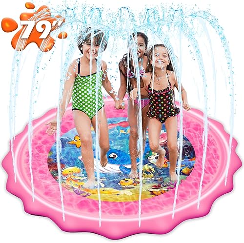 Mademax Almohadilla de salpicaduras mejorada de 79 pulgadas, tapete de juego de rociadores y salpicaduras, tapete inflable de verano para