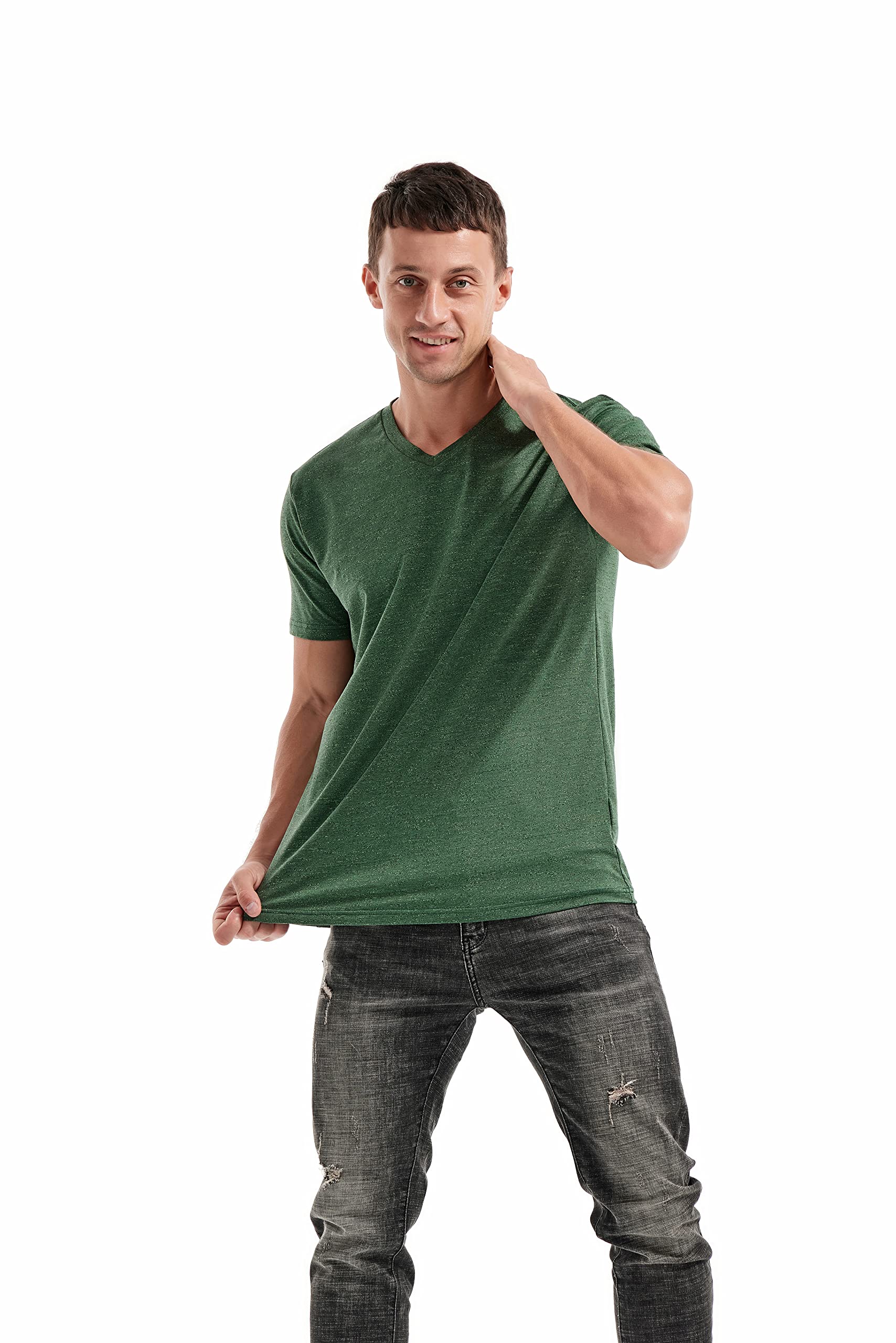 RONOMO Camiseta de moda para hombre, cuello en V, camiseta informal, camiseta de moda