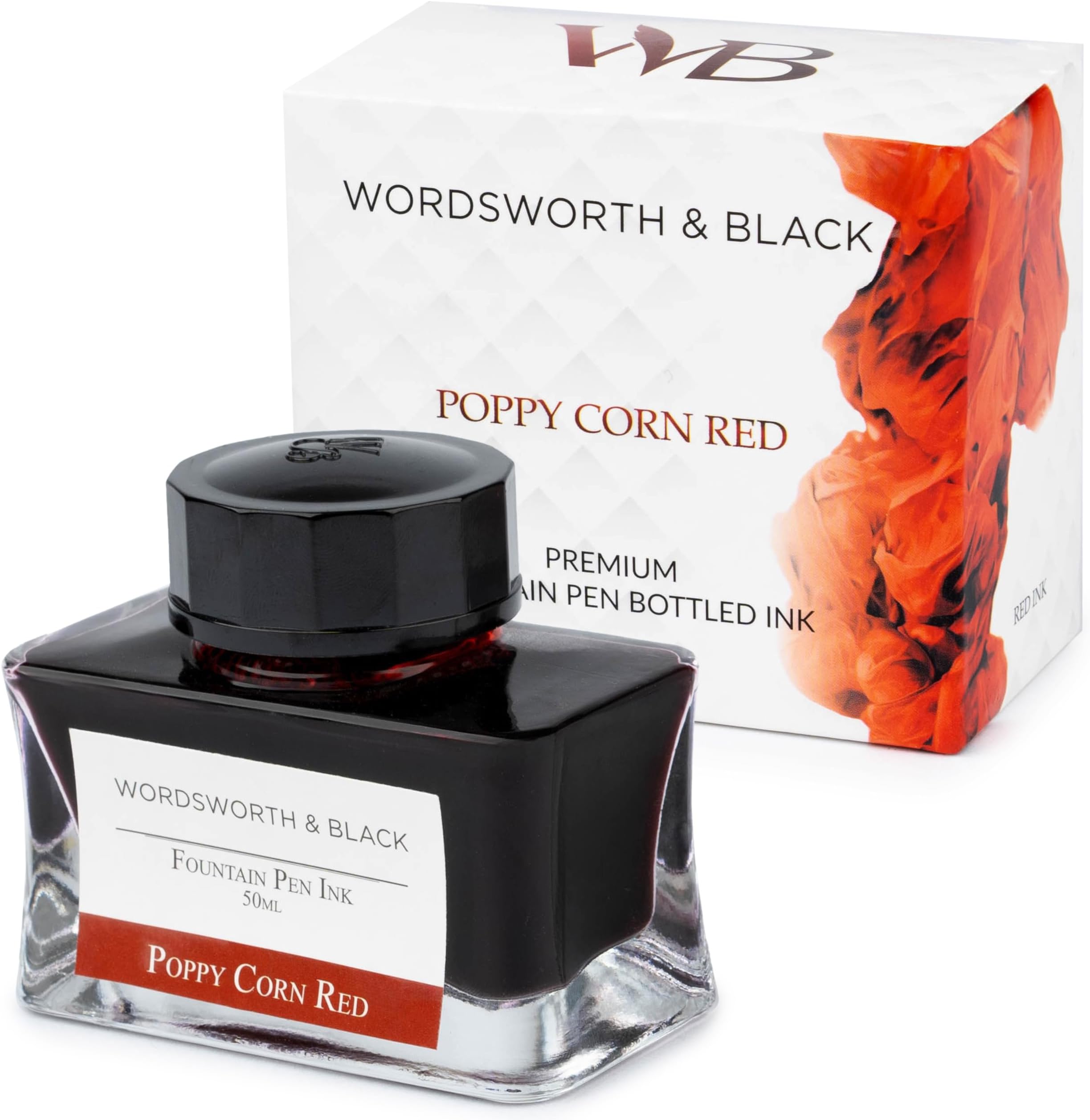 – Wordsworth and Black Fountain Pen Ink Bottle (50 ml) Premium Luxury Edition, [Poppy Corn Red] Fountain Pens Bottled Ink; Classic Designed Bottle Smooth Flow 50 ml