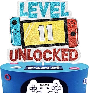 Level 11th Unlocked Cake Topper - Electronic Games Theme Boys Birthday Party Decorations Supplies - 11th Happy Birthday