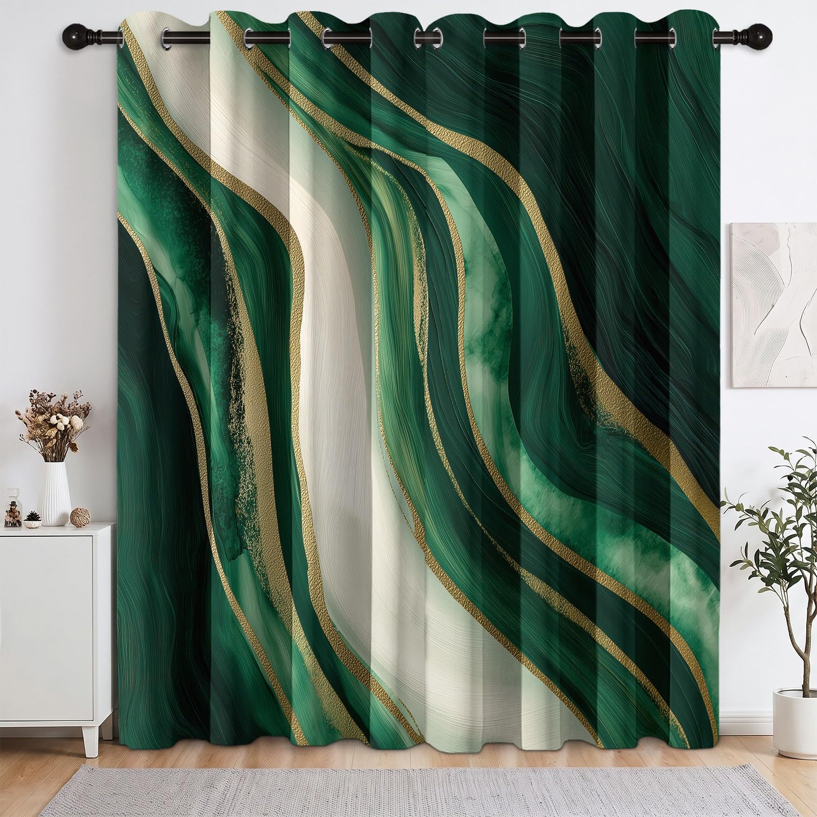 Zasłony zaciemniające ze wzorem marmuru, 117 x 183 cm, para kropli | 2 panele, do sypialni, salonu, szmaragdowy złoty agat, zasłony płynne, izolacja termiczna, oszczędność energii