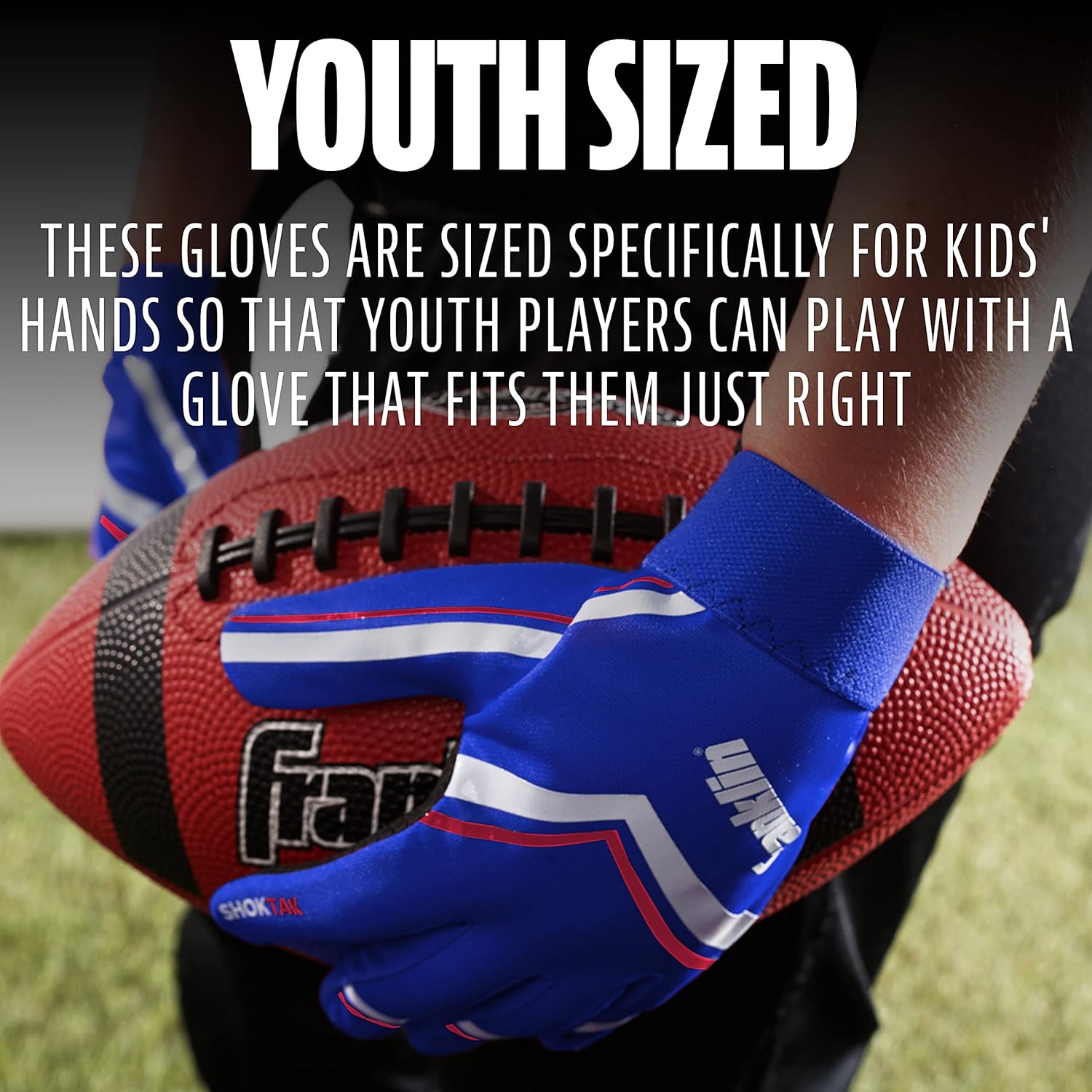 Franklin Sports Youth Football Receiver Gloves - Shoktak Youth Gloves - Kids Football - High Grip - Image 2