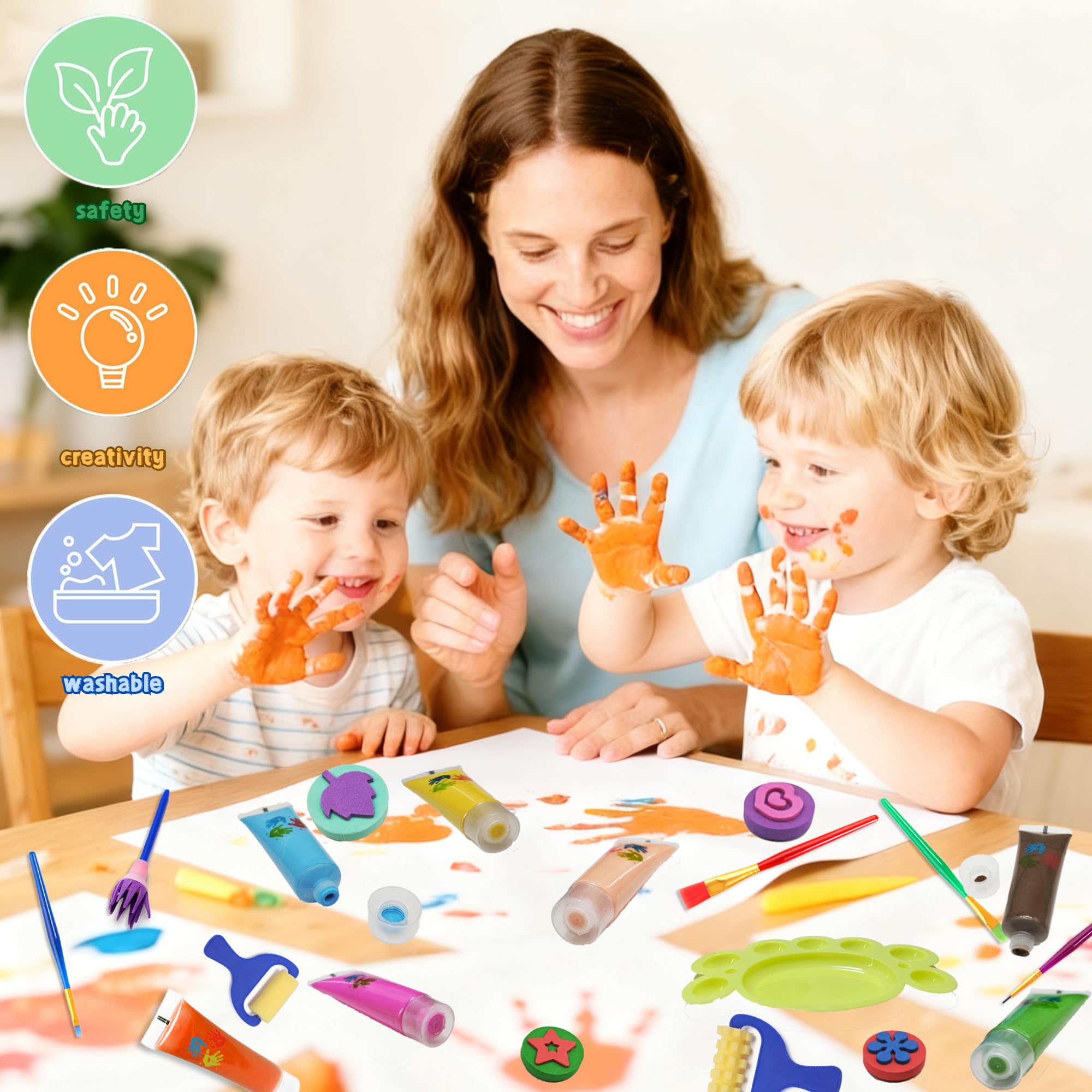 Lubibi Peinture au doigt pour tout-petits,Lavable pour Enfant Non Toxique Kit,12 couleurs, fournitures de peinture d'art sûres pour enfants,Apprentissage Précoce Petits Cadeau