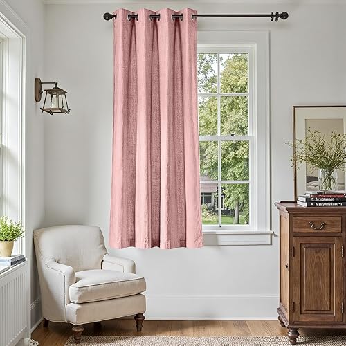 Miniatura 1 de jinchan - Cortina oscurecedora con textura de lino, de 63pulgadas de largo, con aislamiento térmico y ojales en la parte superior, para sala de
