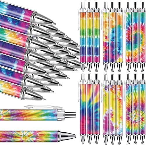 Miniatura 1 de Chuangdi 24 bolígrafos de tinta negra de teñido anudado, punta fina de 0.039 pulgadas, bolígrafos retráctiles reutilizables para oficina, escuela,