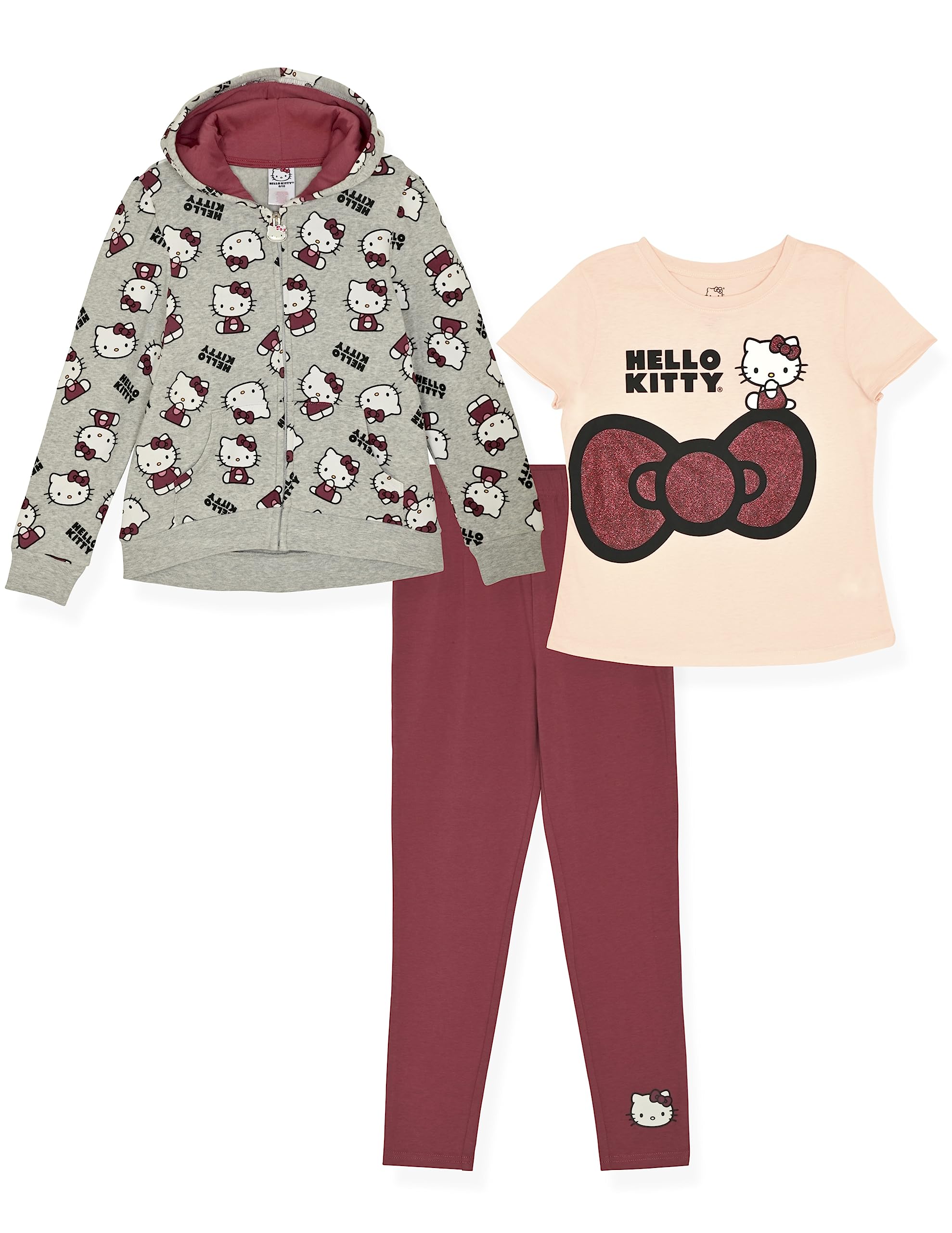 Hello Kitty Girls Hoodie and Legging Set 3 Piece Sets with Legging Tee and Hoodie for Kids