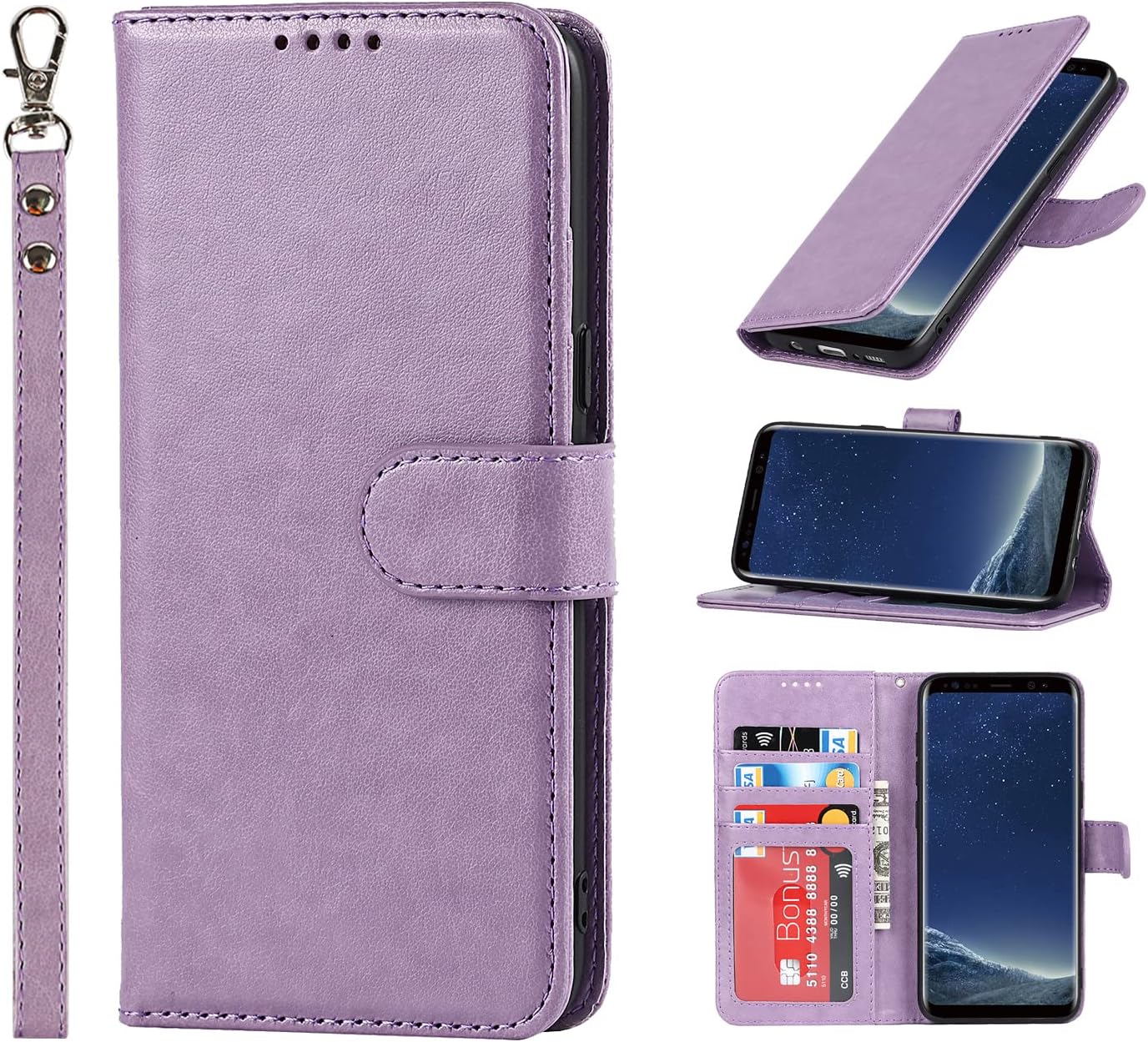 SailorTechSamsung Galaxy S8 Wallet Case, Premium PU Leather Case Flip Cases Folio Cover with Kickstand TPU Shockproof Card Slots Holder Magnetic Buckle Phone Protective Case - Purple