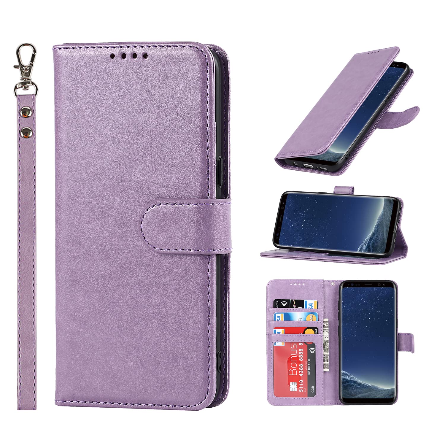 SailorTechSamsung Galaxy S8 Wallet Case, Premium PU Leather Case Flip Cases Folio Cover with Kickstand TPU Shockproof Card Slots Holder Magnetic Buckle Phone Protective Case - Purple