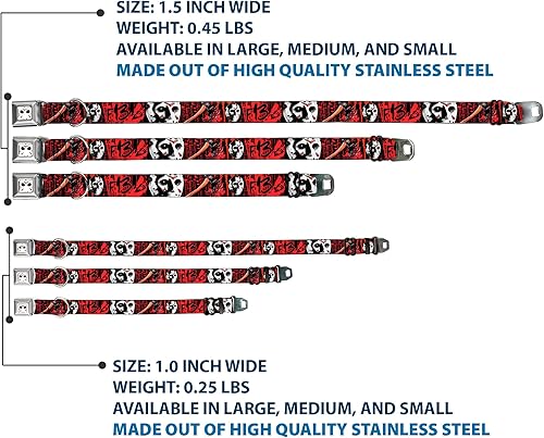 Miniatura 3 de Hebilla para cinturón de seguridad con cuello de perro Viernes 13 Jason Mask4 Hacha Splatter negro rojo 18 a 32 pulgadas 1.5 pulgadas de ancho