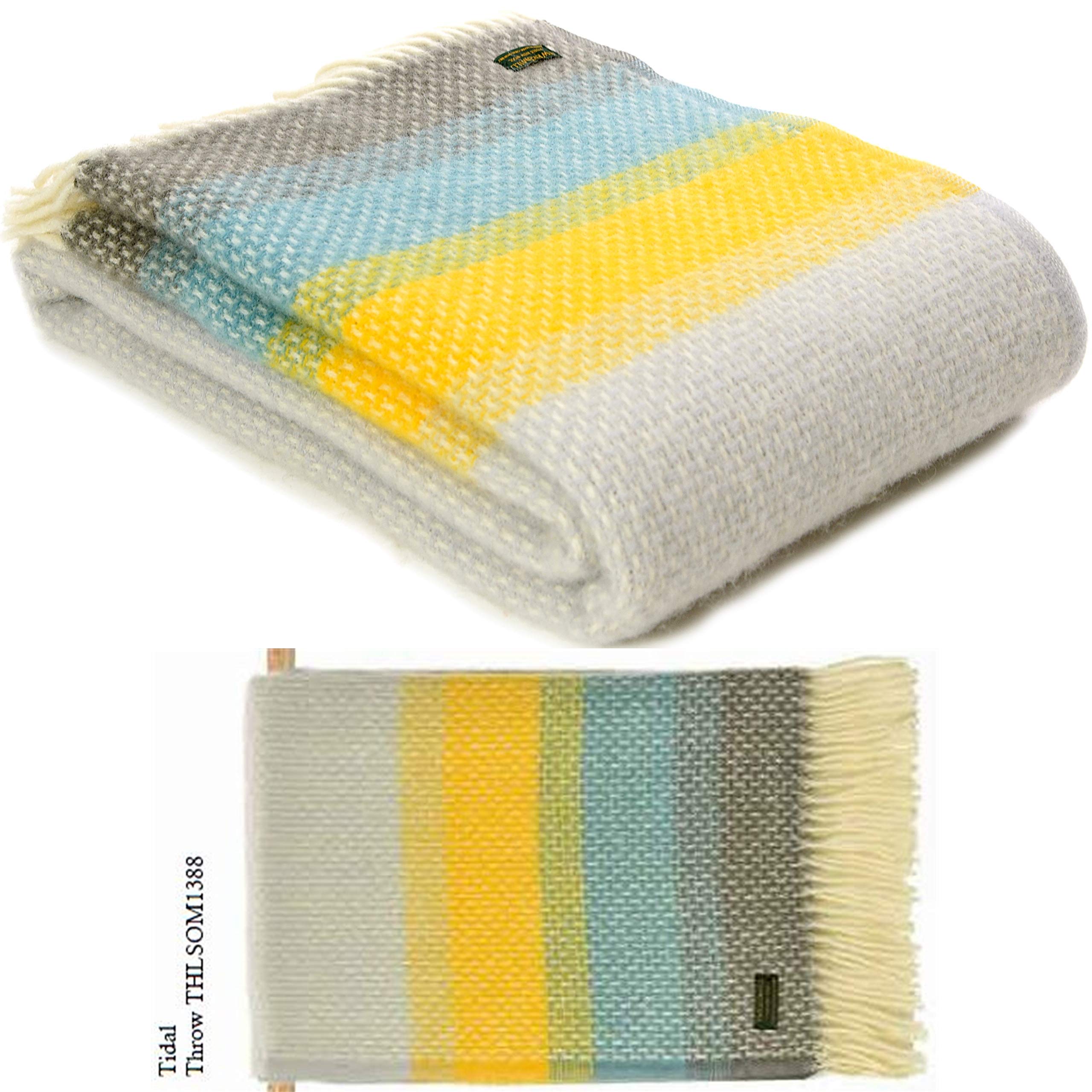 Tweedmill Textiles Ombre Ombré Throw Blanket -100% Pure New Wool - BRITISH MADE - TIDAL BLUE/YELLOW