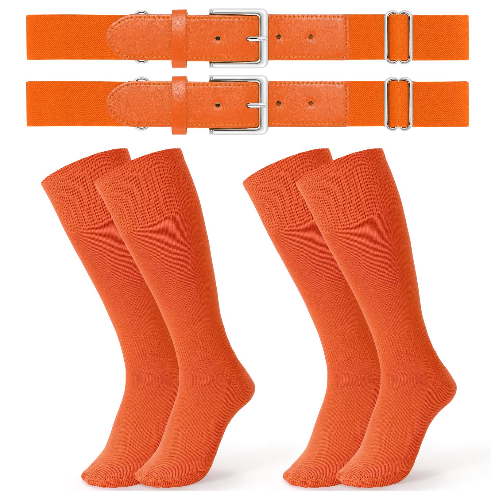JASGOOD 2 Pack Baseball Belt and Socks Combo Set Adjustable Softball Belt and Socks Elastic Waist Belt for Youth and Adult