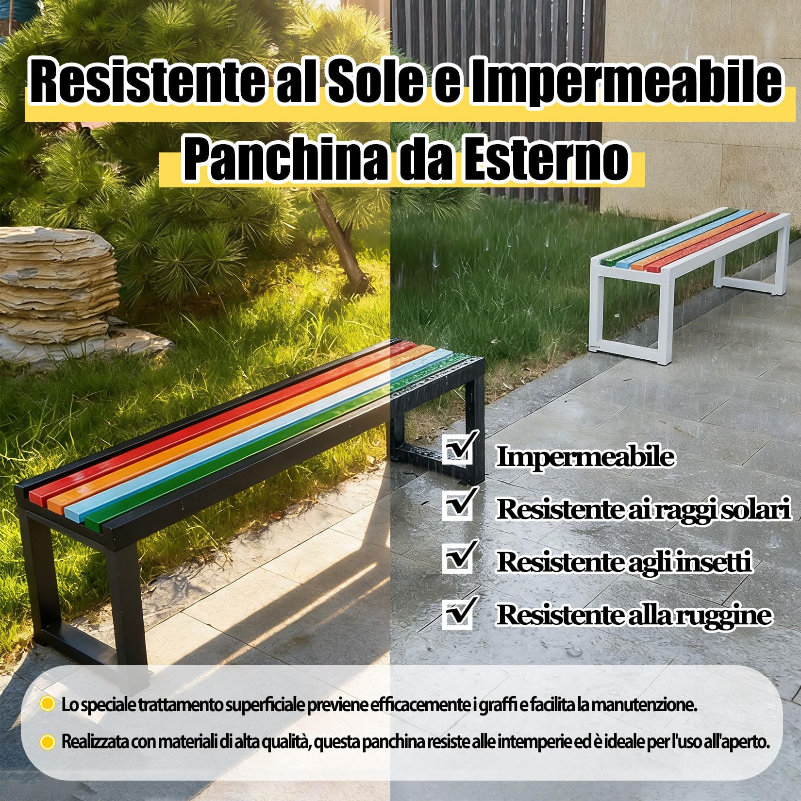 Panchina da Giardino in Ferro,Panca da Giardino,Panca da Pranzo per 2-3 Persone con Seduta a Doghe 100×40×45cm Bianco Seduta Doghe in Legno Naturale,da Esterno,Balcone o Terrazzo