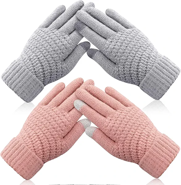 Trifabricy Womens Winter Gloves - Warm Soft Touchscreen Winter Gloves for Women, Elastic Cuff Knit Texting Glove for cold weather, 2 Pairs