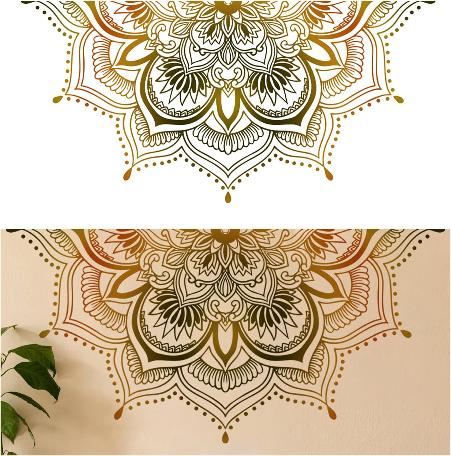 Flower Wall Stickers, Mandala Wall Decals Self Adhesive Wallpaper Decal Sticker for Walls Window Bedroom Living Room Sofa TV Background Wall Decor (Gold)