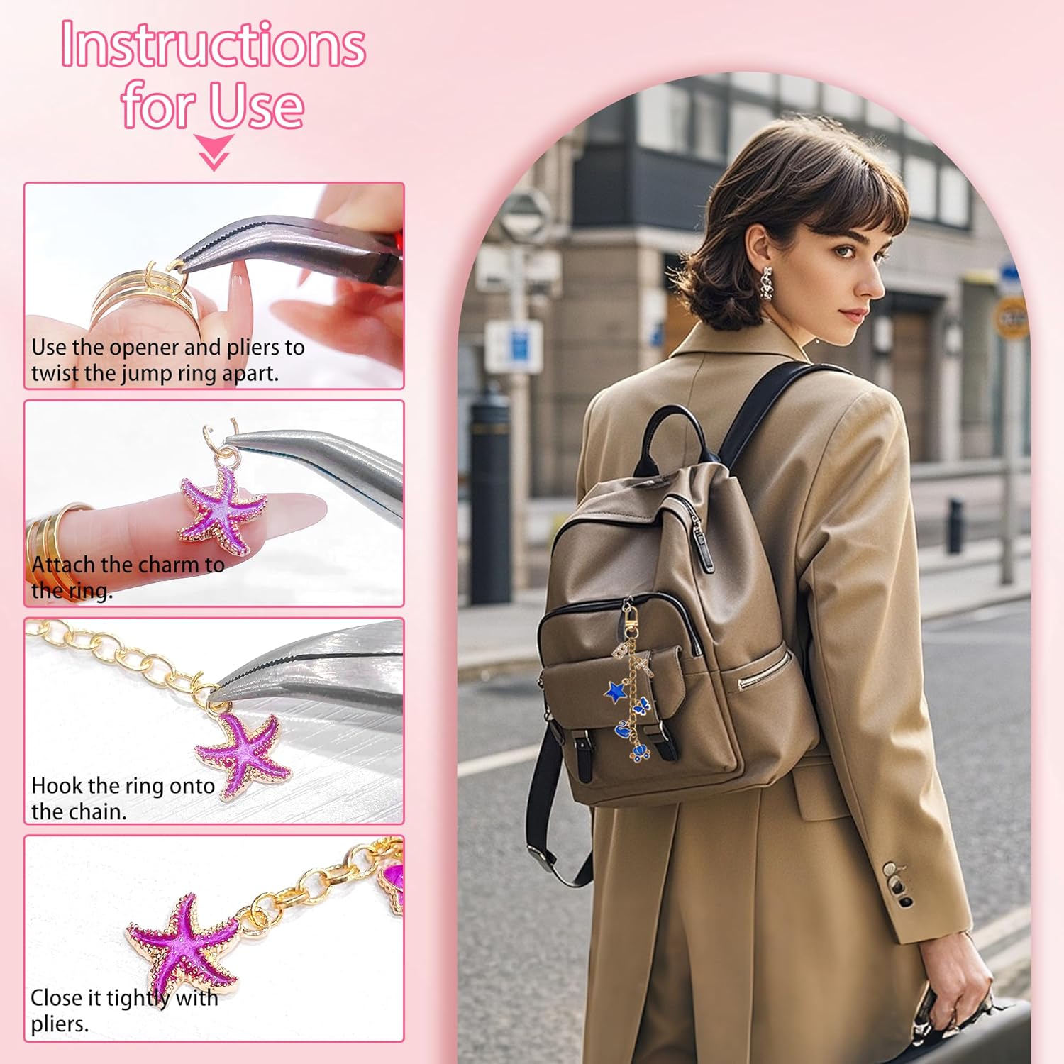 Lip Gloss Keychain Making Kit 360pcs Bag Charm Kit with Letter Charms, Metal Chains, Cute Pendants, Anti-Allergy Plating, Jewelry Making Supplies for DIY Key Chain Making for Women Adults