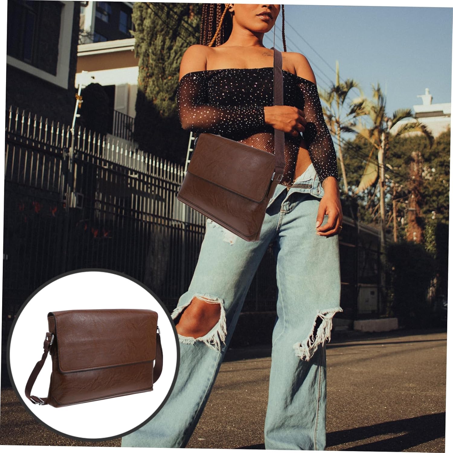 OSALADI Mens Pu Shoulder Bag Fashion Crossbody Bag Keychain Men's Briefcase for Leisure and Daily Use