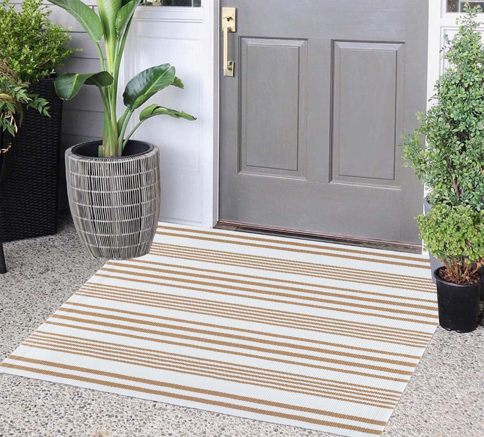 Amazon.com: HOXCIK Khaki Doormat Rug, 24'' x 35'', Striped Layered