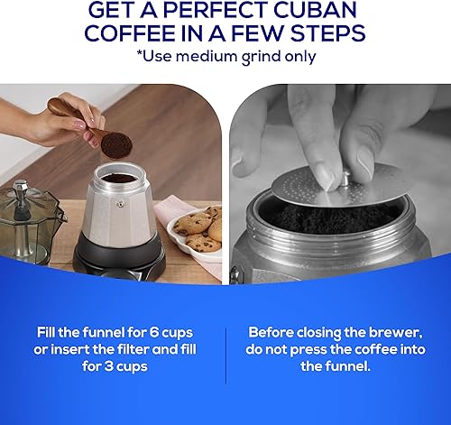 Miniatura 5 de universal Cafetera eléctrica (6 tazas), olla moka cubana (480 vatios), regalo para los amantes del café, fácil preparación, preparar recetas de