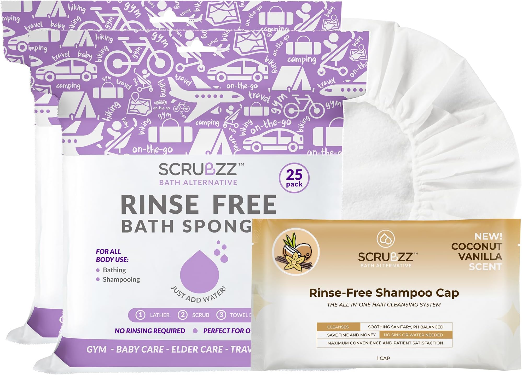 Scrubzz Lavender Scented Rinse Free Bathing Sponges and