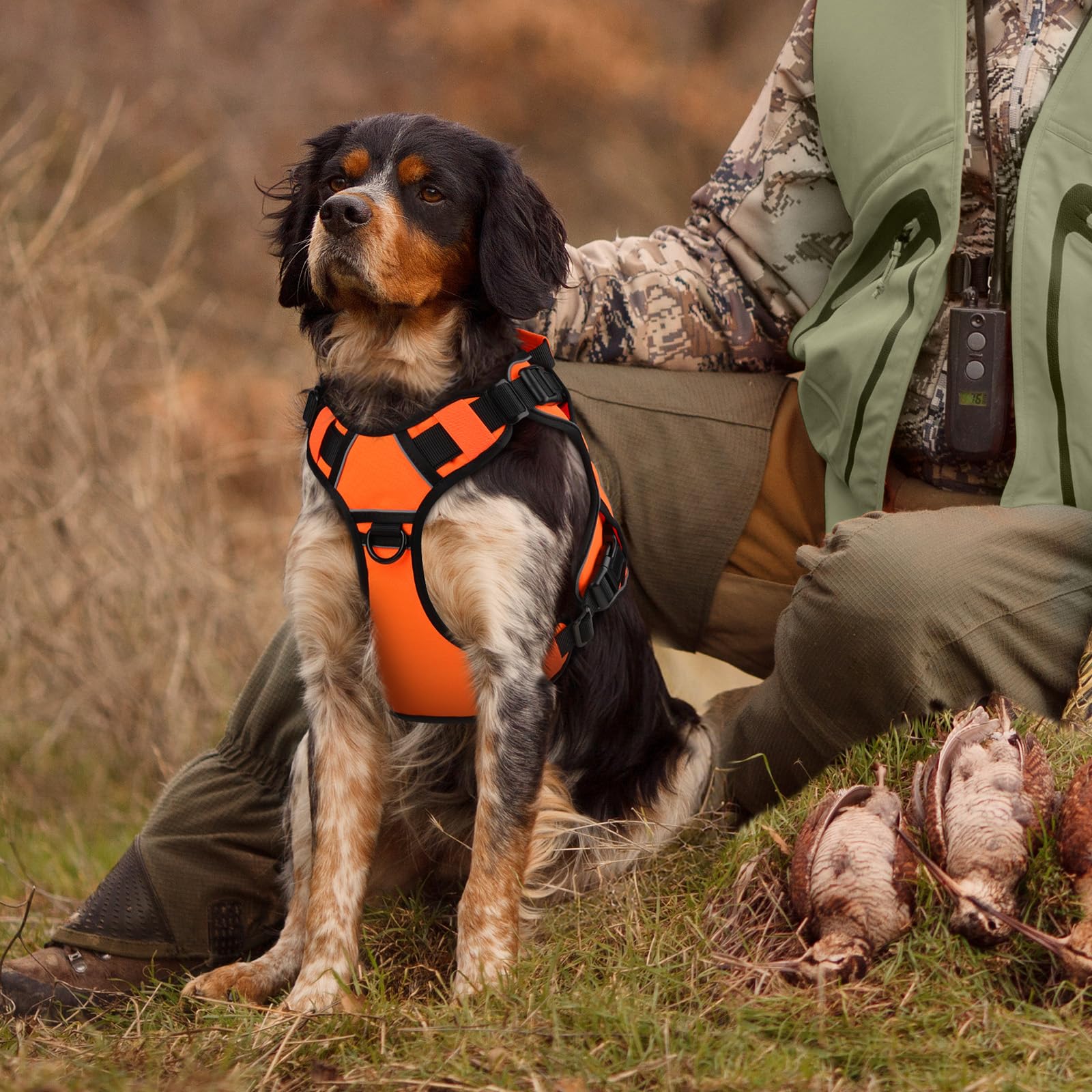 WINGOIN Arnés táctico naranja para perros pequeños, sin tirones, ajustable, reflectante, K9, arnés militar para perros con asa para caminar, senderismo, entrenamiento (XL)