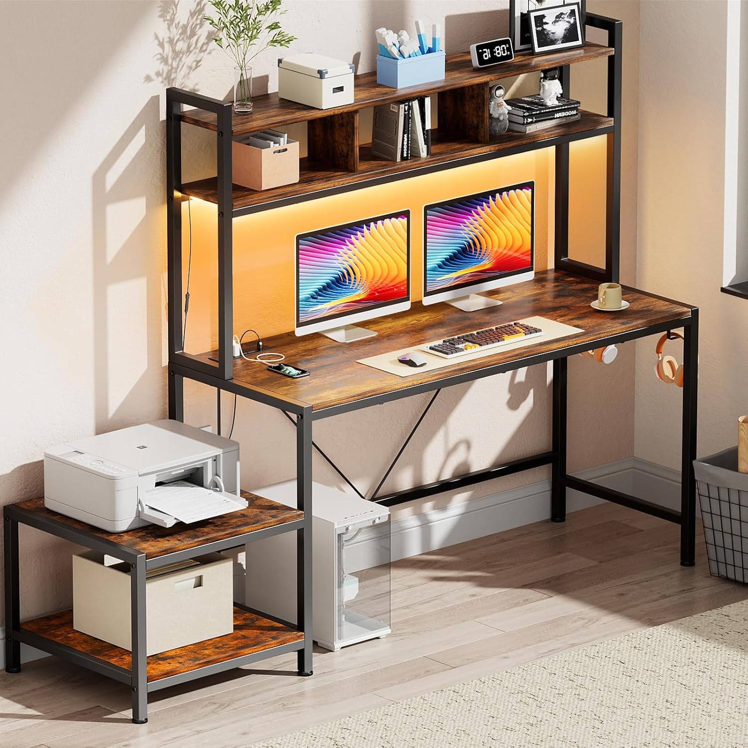 Amazon.com: ALLSTAND Computer Desk with Printer Stand & Hutch, 69 Inch ...