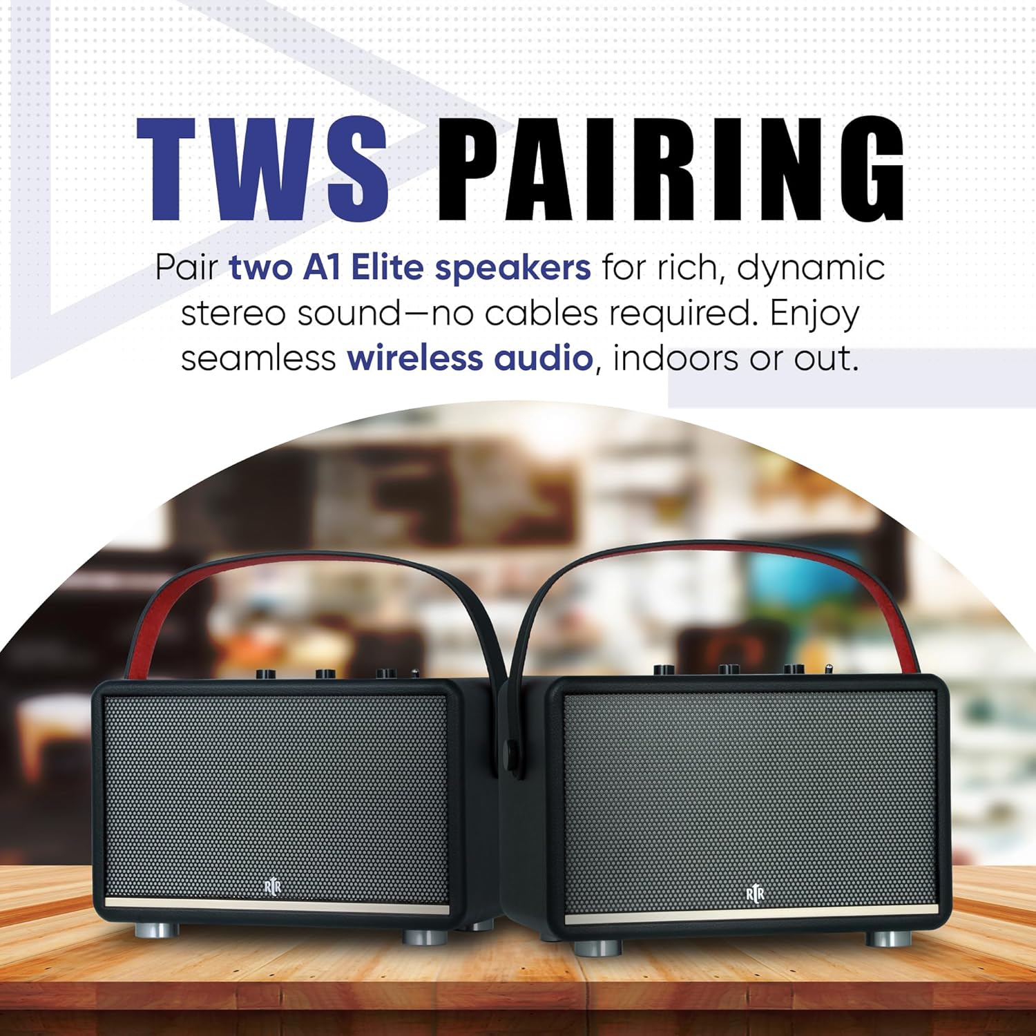 RTR - BIC America A1 Elite Portable Speaker, 80W High-Powered Sound, Dual Drivers, TWS Pairing, 15H Battery, RGB Lights, Bluetooth 5.3, USB & Aux-in, Durable, Perfect as Home Speakers - Image 5