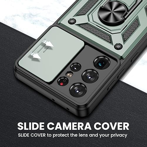 Miniatura 3 de VEGO Funda compatible con Galaxy S21 Ultra, S21 Ultra con cubierta para cámara deslizante, anillo giratorio de 360 integrado, funda a prueba de