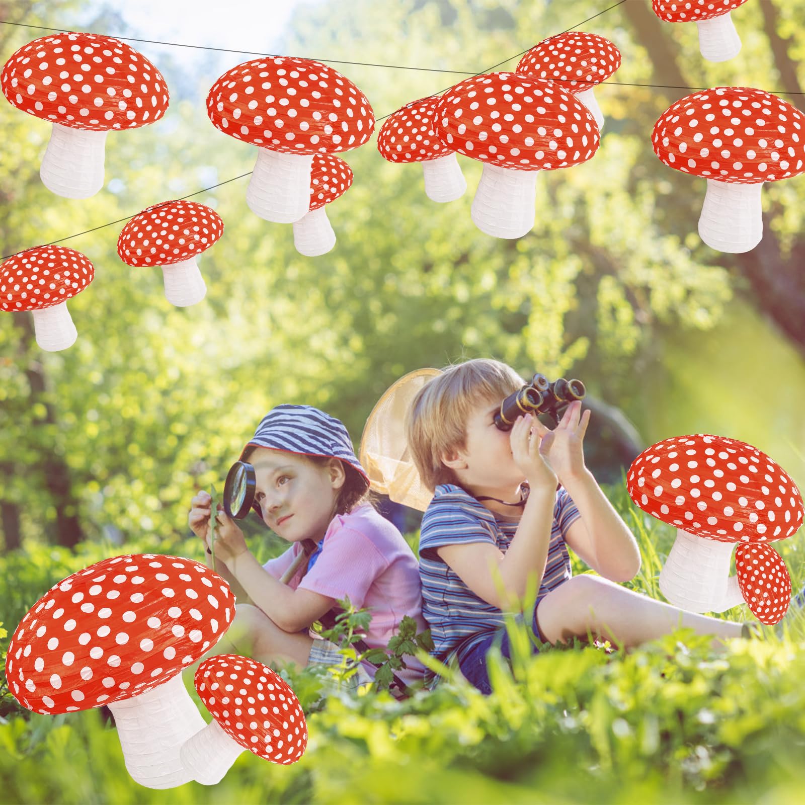 Mushroom Paper Lantern, Hanging Mushroom Shaped Lanterns Big Mushroom Decor 3D Forest Jungle Wonderland Theme Decorations for Birthday Party Fairy Baby Shower Nursery Garden Wedding Decoration