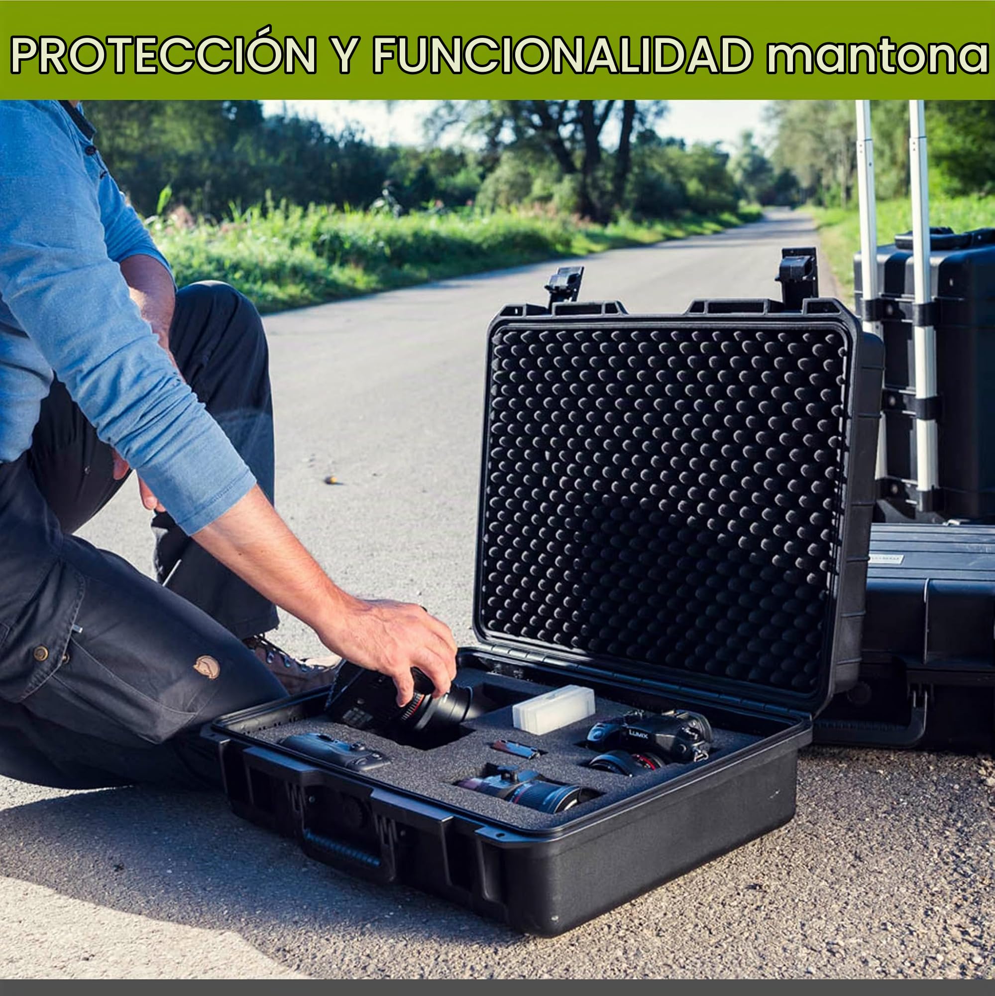 Mantona - Maletín de Exteriores para cámaras de Fotos (tamaño Mediano, Resistente al Agua, el Polvo y Las Rozaduras), Color Negro