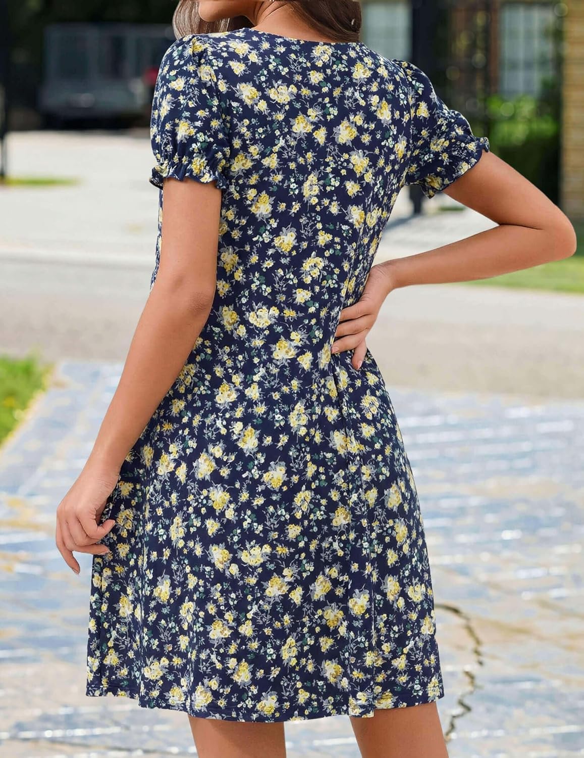 Womens Summer Casual T Shirt Dress Loose Floral Short Sleeve Pockets Beach Sundresses - Image 3